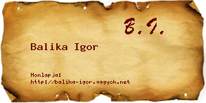 Balika Igor névjegykártya